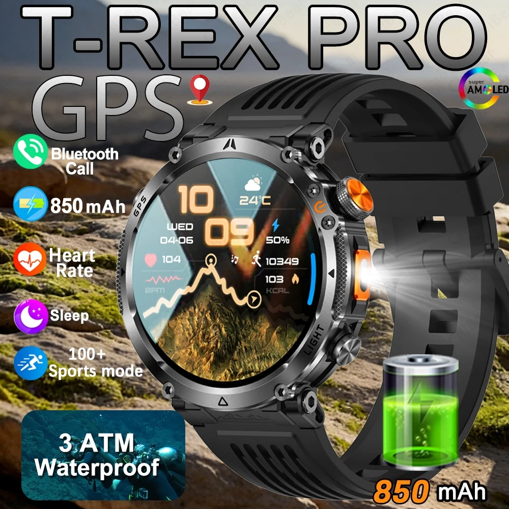 

2026New GPS Tracking SmartWatch 1.7-inch HD Display LED Flashlight Heart Rate Monitoring 24/7 Sleep Monitoring Smart Watch Men