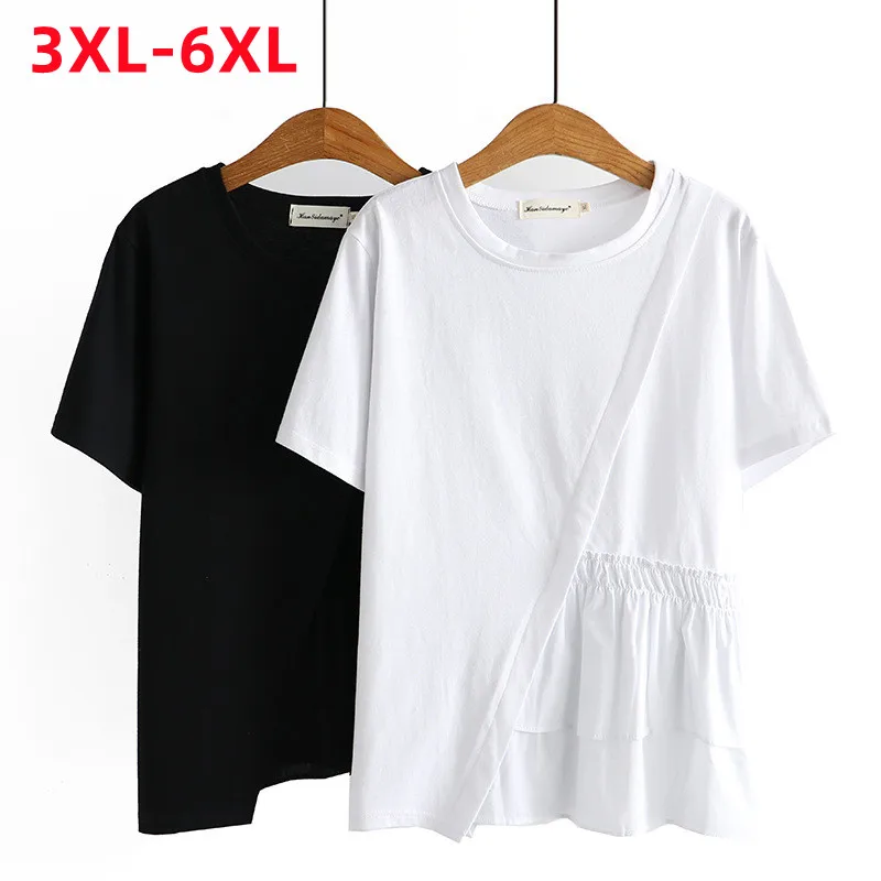 New 2022 Summer Plus Size Tops For Women Large Size Short Sleeve Loose Black White Ruffle Cute T-Shirt 3XL 4XL 5XL 6XL