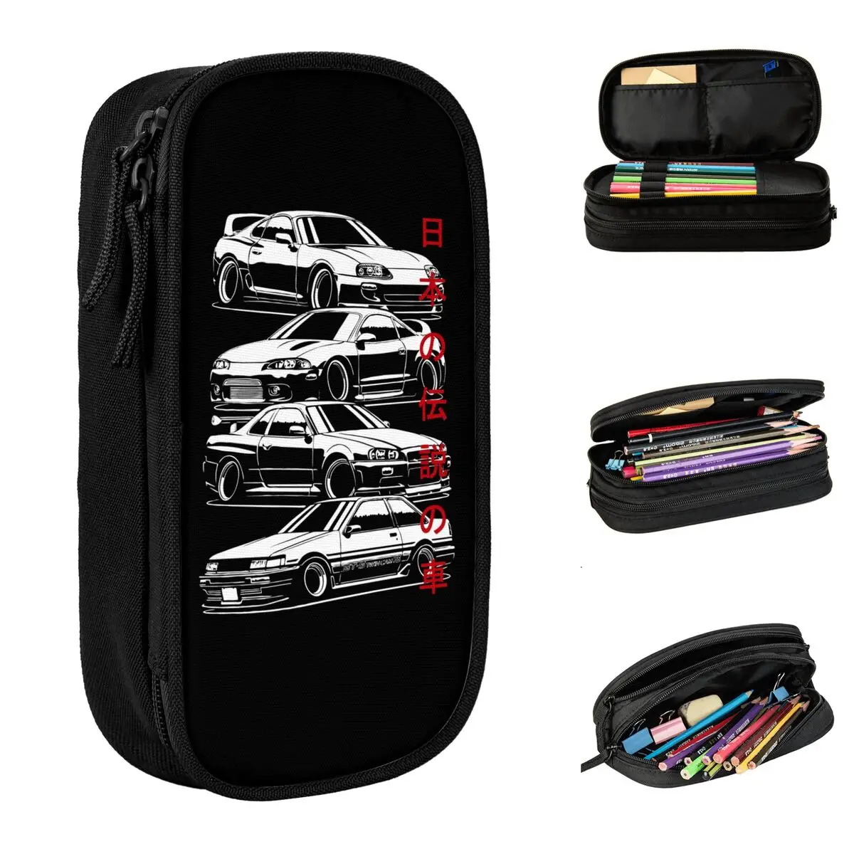 JDM Legends Pencil Case Lovely Japanese Car Pen Pencil Bags Student Large Storage School Supplies Gift Pencil Pouch