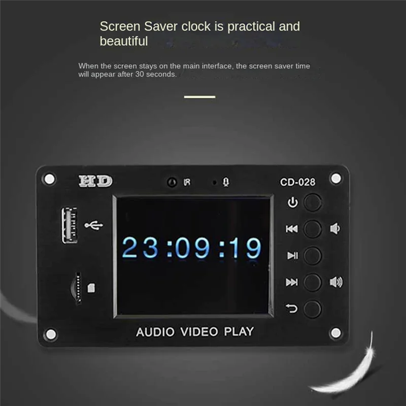 Portable HD Car Lossless Full Format Mp5 Bluetooth 5.0 Calendar Clock Alarm Clock 2.8-Inch TFT Screen FM Audio Module