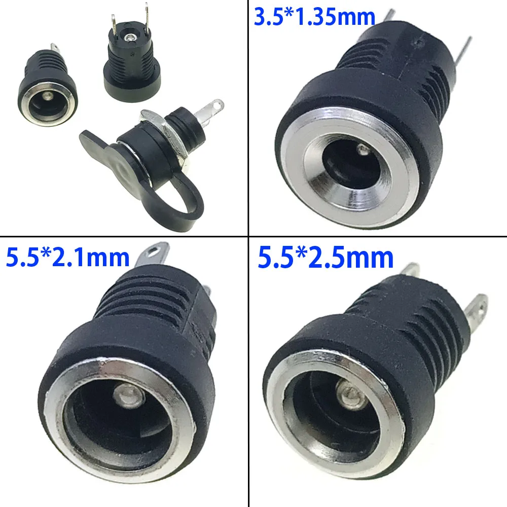 

DC Power Jack Supply Socket Connector 3.5*1.3/5.5*2.1/5.5*2.5mm DC 2 Terminal 2 Pin Panel Mount Connector Plug Adapter