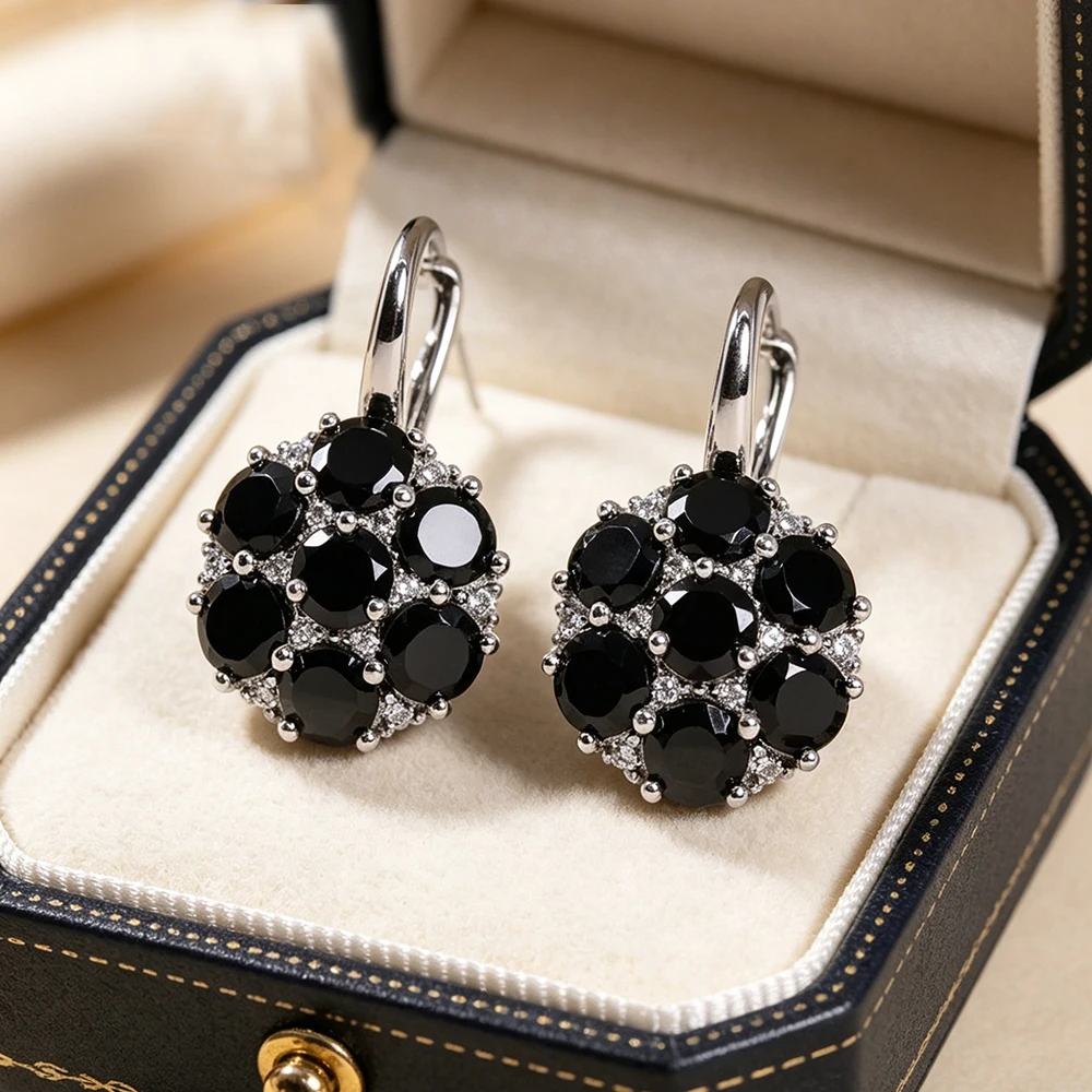 Natural Black Spinel Women Earrings 925 Sterling Silver Gemstones Fine Jewelry Birthday Gift Daily Wear