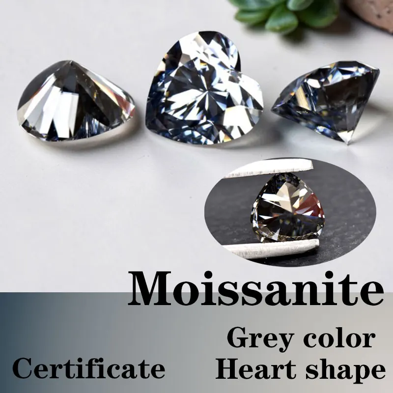 

Moissanite Heart Cut VVS1 Synthetic Gemstone Grey Color with Certificate High Quality