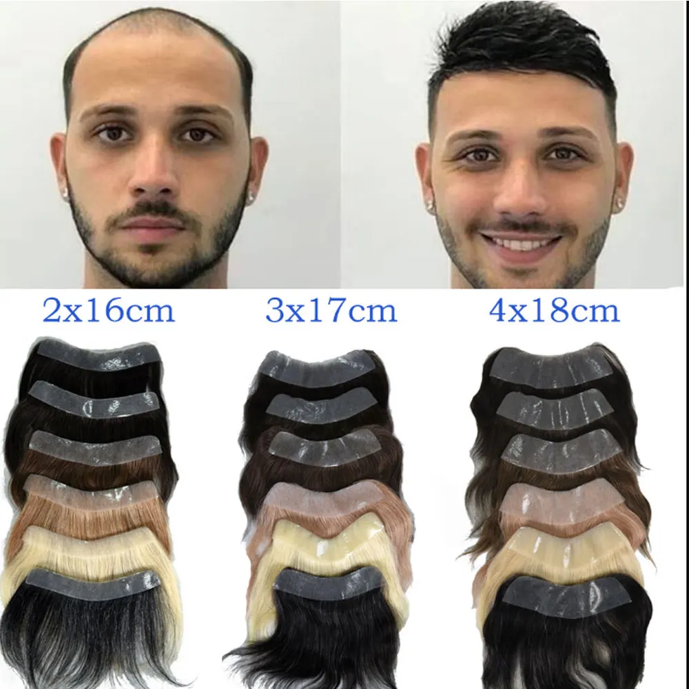 Hotsale 100% Echthaar Stück Männer Topper V Schleife Super Dünne Haut PU Front Linie Stirn System Toupet Patch Perücke für Männer – Detail 1