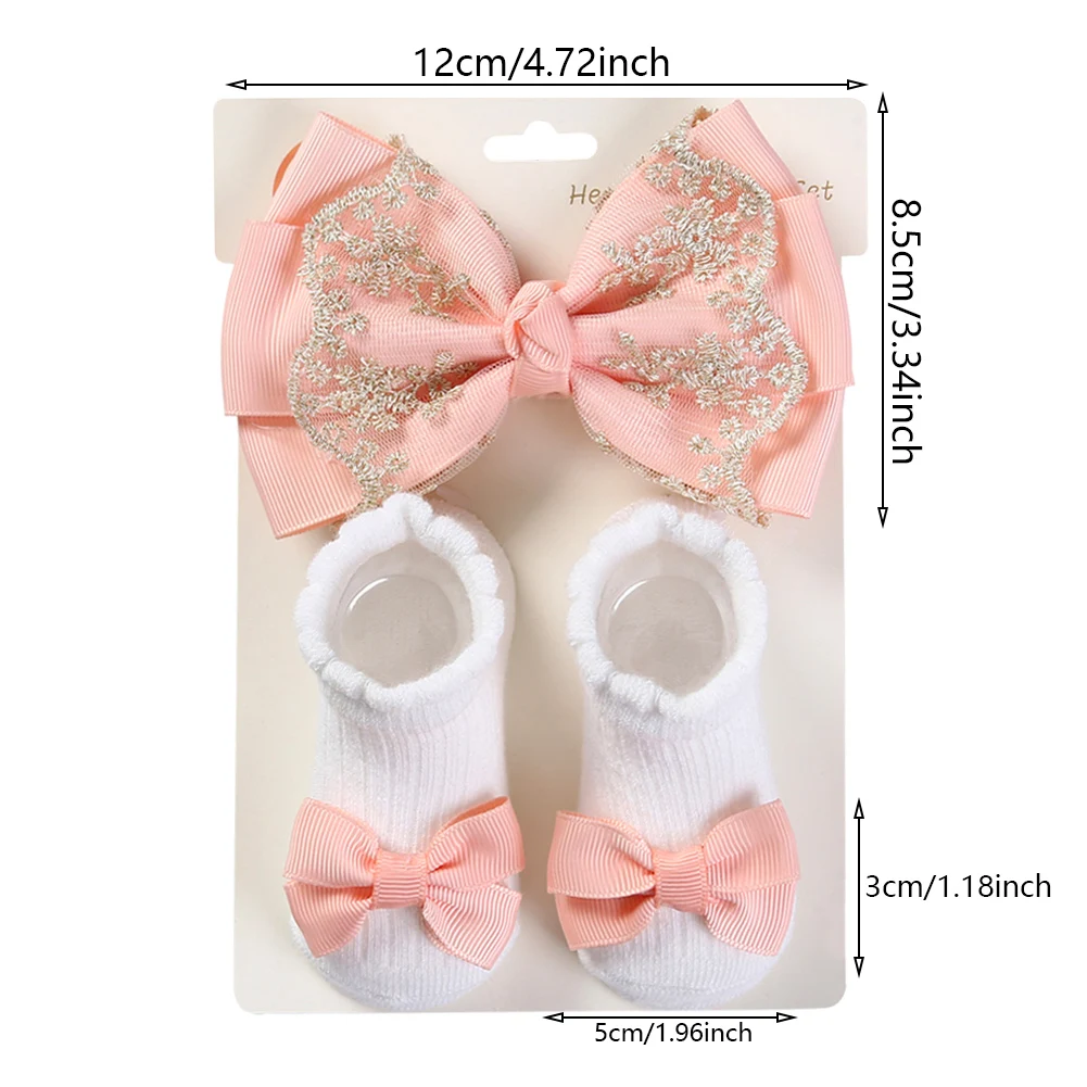 3Pcs/Set Ribbon Bows Baby Cotton Socks Lace Headbands Elastic Stretch Hair Bands 0-12M Maternity Short Sock Headwraps Headwear