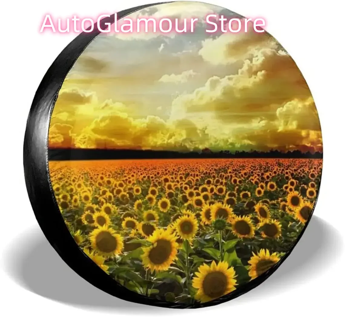 

Delumie Sunflower Blooming Polyester rv Spare tire Covers Bling car Accessories for Women Universal Fit for Trailer Rv SUV