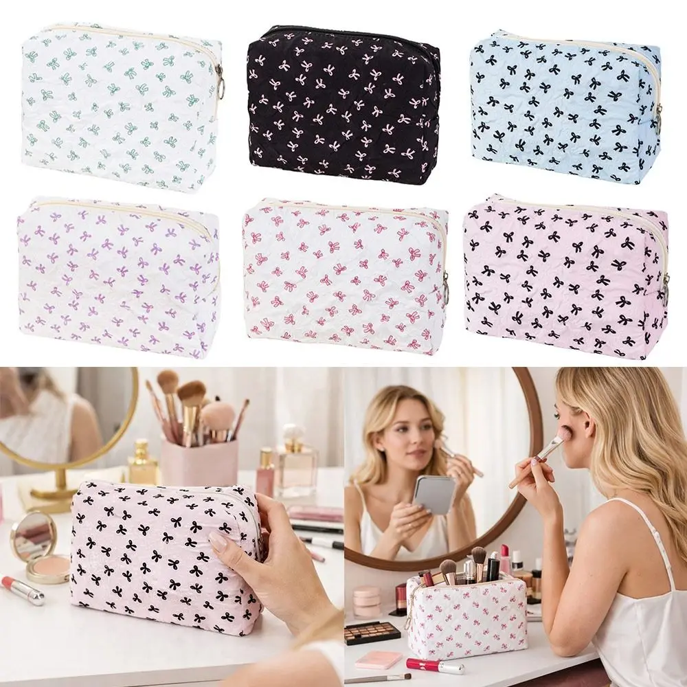 

Portable Bow Makeup Bag Multifunctional Large Capacity Cosmetic Organizer Toiletry Handbag Women
