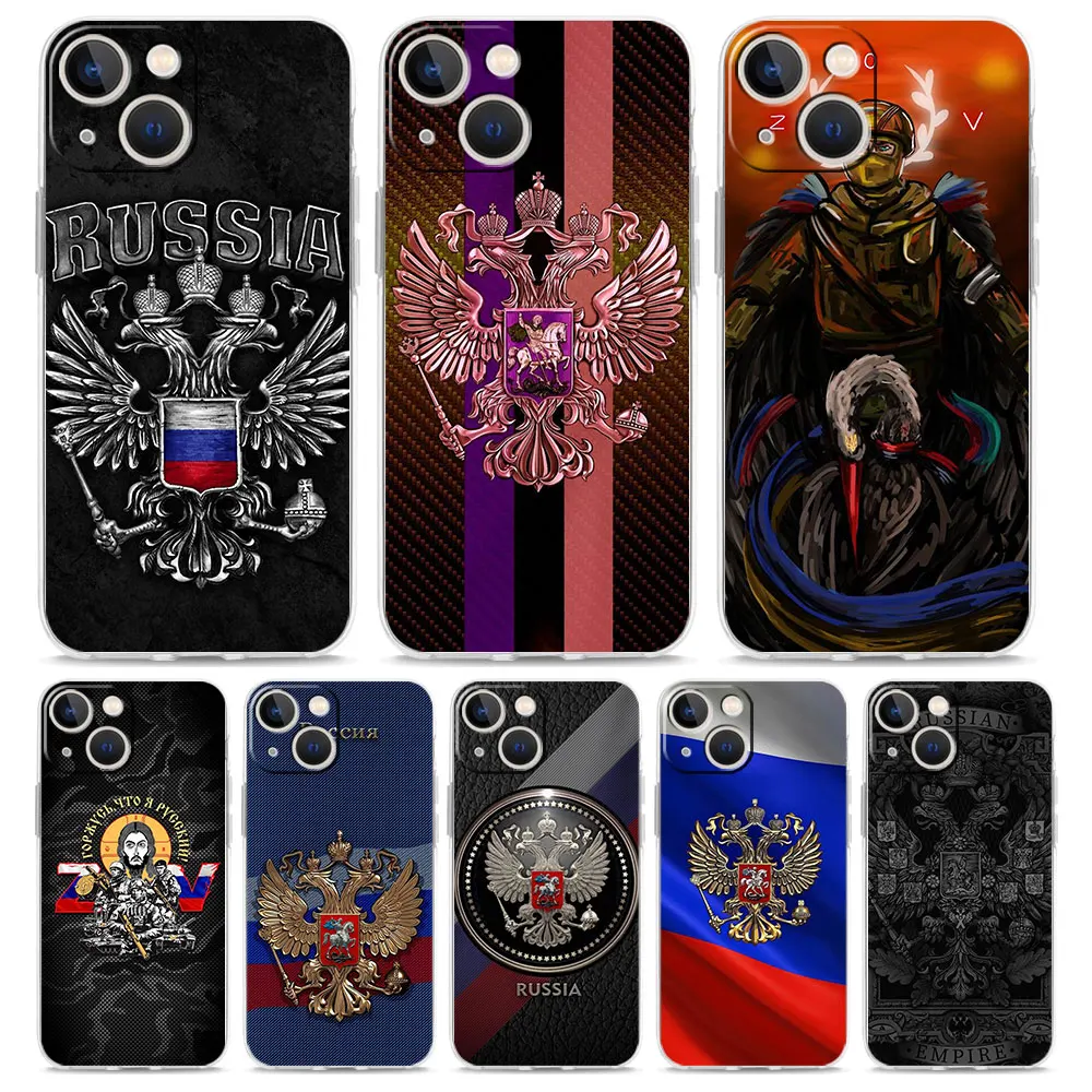 Russia Flag Luxury Transparent Phone Case For iPhone 15 16 14 13 12 11 Pro Max XS X XR SE 7 8 Plus TPU Clear Lens Protect Cover