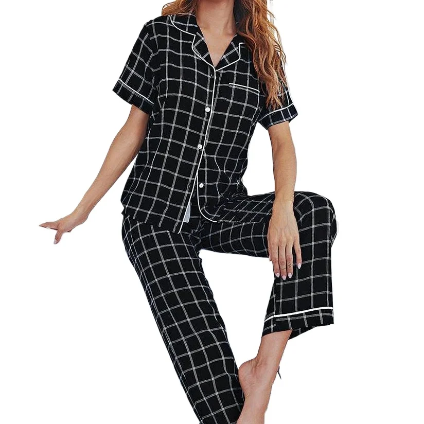 

crop Pajama sets plaid women mujer conjuntos pijamas conjunto pyjama pijama femme ensembles feminino sleepwear pyjamas lounge