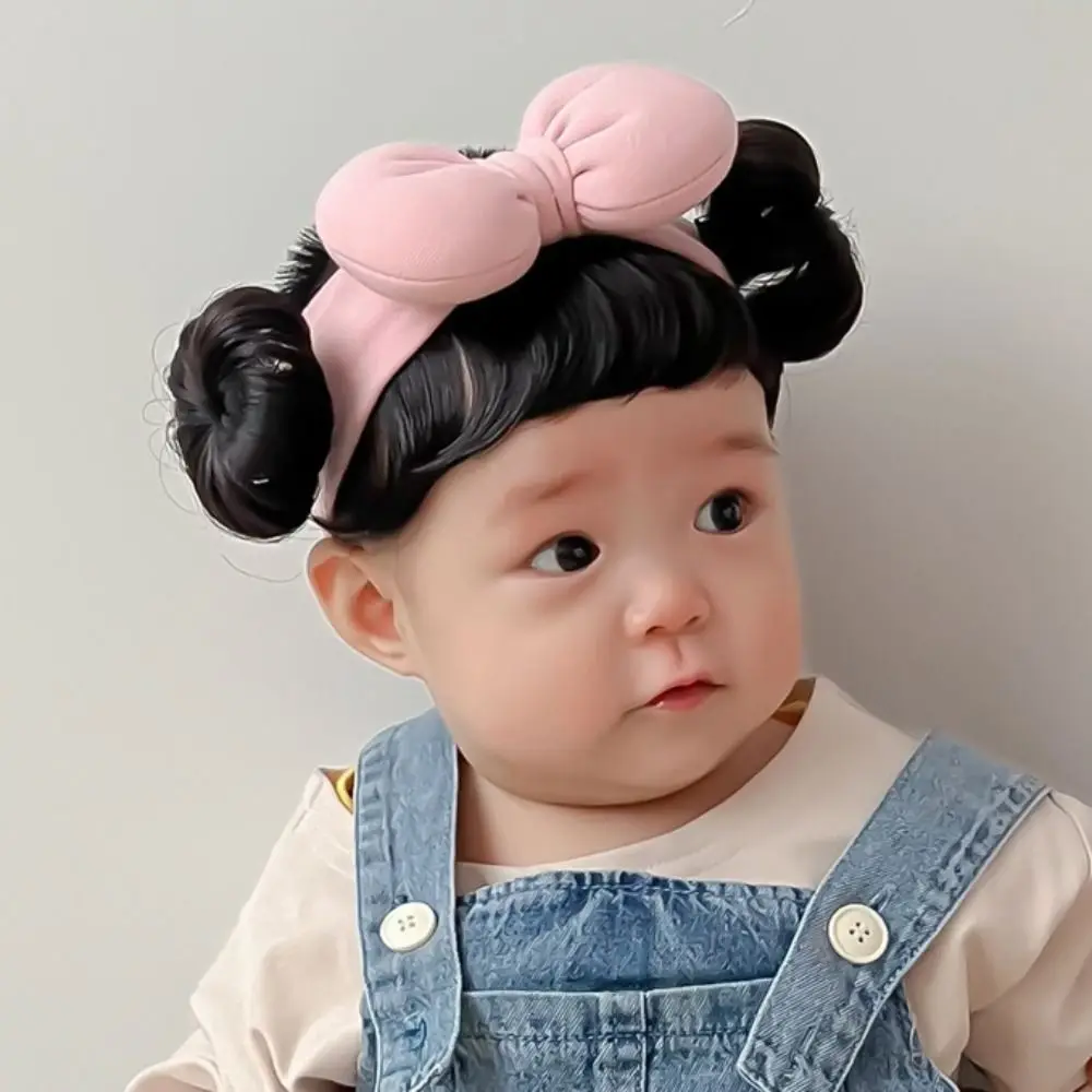 

Fashion Bowknot Baby Hair Bands Wig Cute Cotton Newborn Wig Headband Realistic Breathable Bangs Chignons Headband Toddler