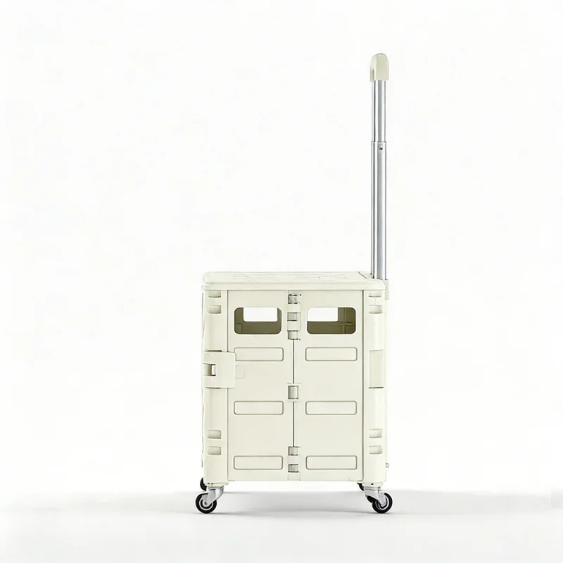 

Off-White 50L Medium Collapsible Portable Trolley with Cover 4-Wheel 360° Swivel Silent Brake Groceries Delivery Luggage Cart
