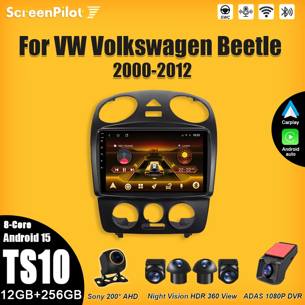 Android 15 для VW Volkswagen Beetle 2000-2012 Мультимедийный видеоплеер Беспроводная Android Авто Интеллектуальная система Зеркальная связь Wi-Fi