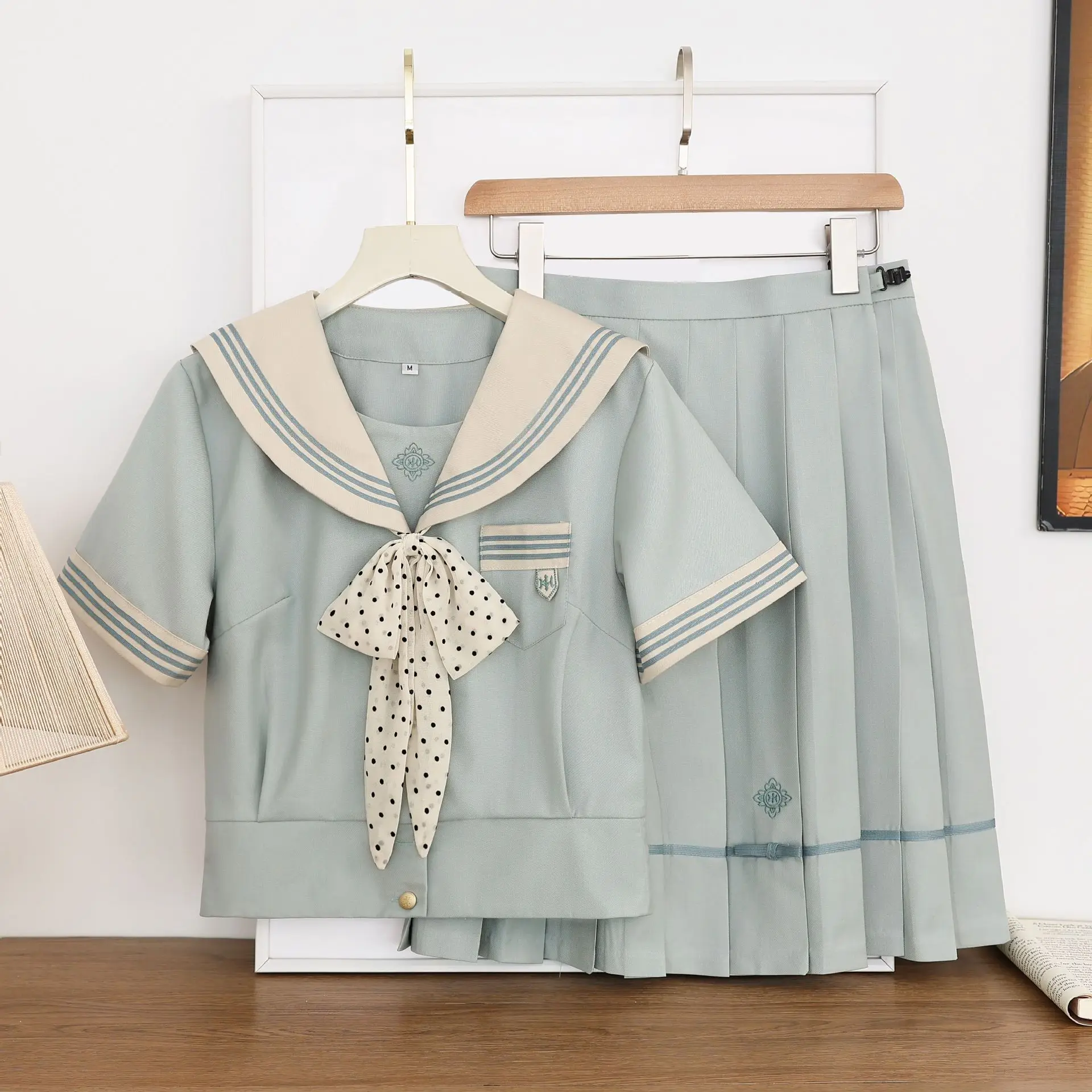 JK Uniforms Middle School Students Japanese Sailor Suit School Uniform Cosplay  Students Mint Green Skirt Suit