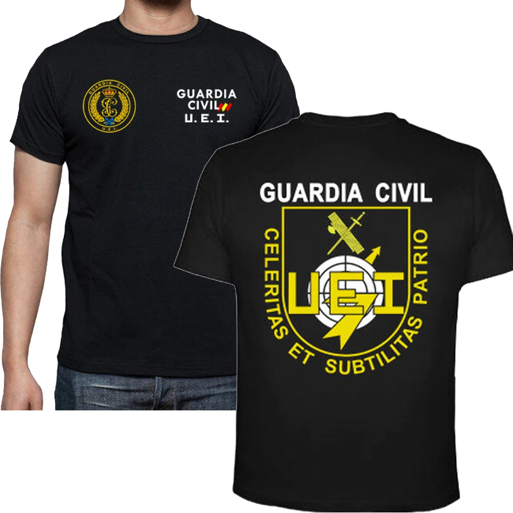 España Guardia Civil UEI Insignia Camiseta. 100% Algodón De Alta Calidad, Cuello Redondo Casual Top