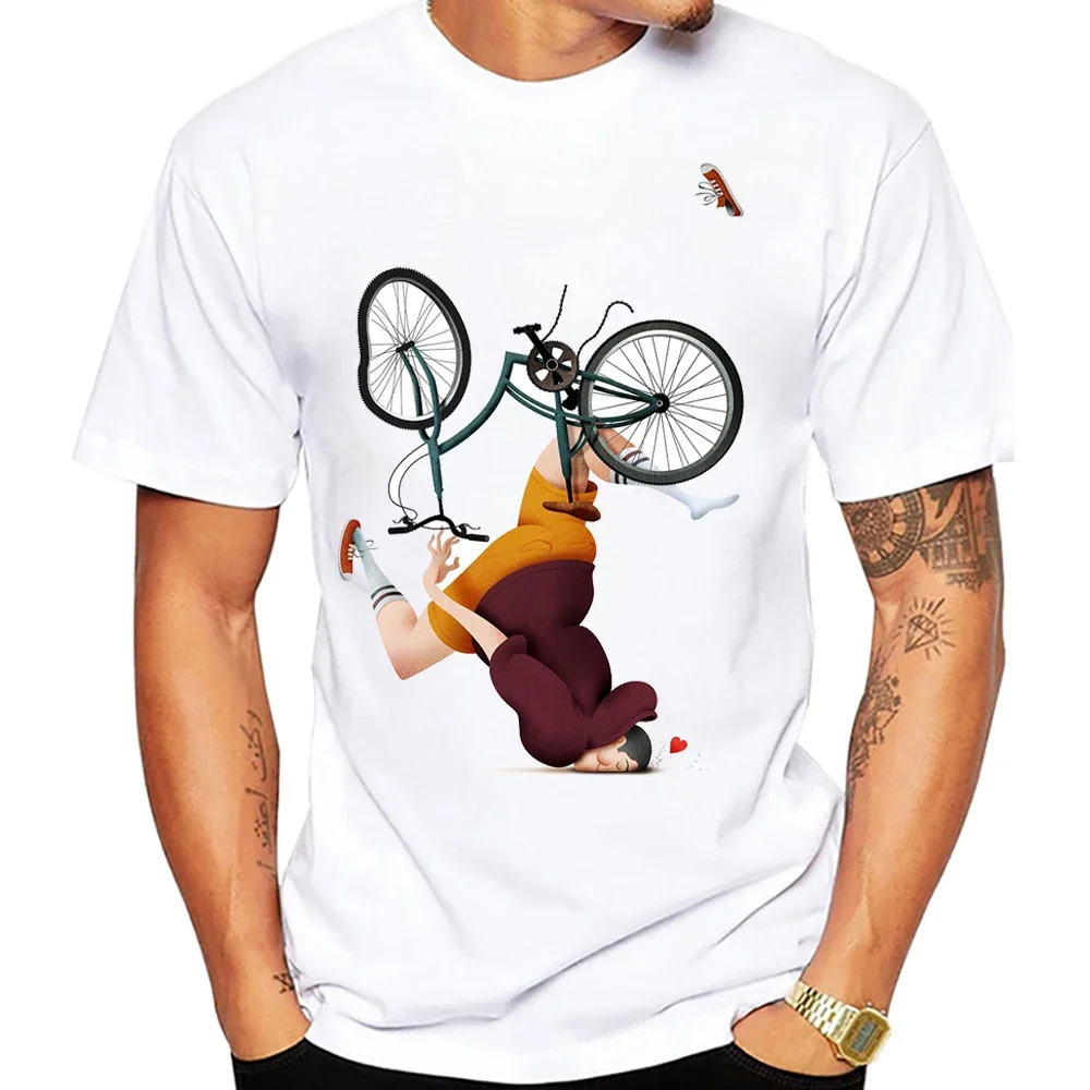 Homens engraçados manga curta bicicleta ciclismo arte esporte t-shirt, passeio de bicicleta t-shirt, menino hip hop, casual branco tees, novo