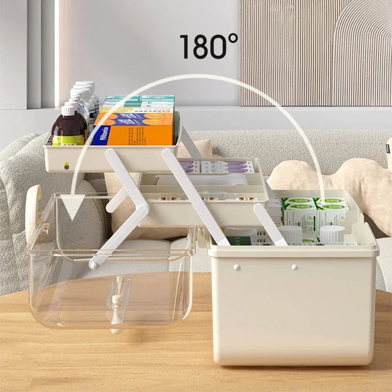 Family Medicine Pills Box Storage Container 3 Layers Big Pill Organizer Box First Aid Kit Large Capacity Pill Cases Health Care