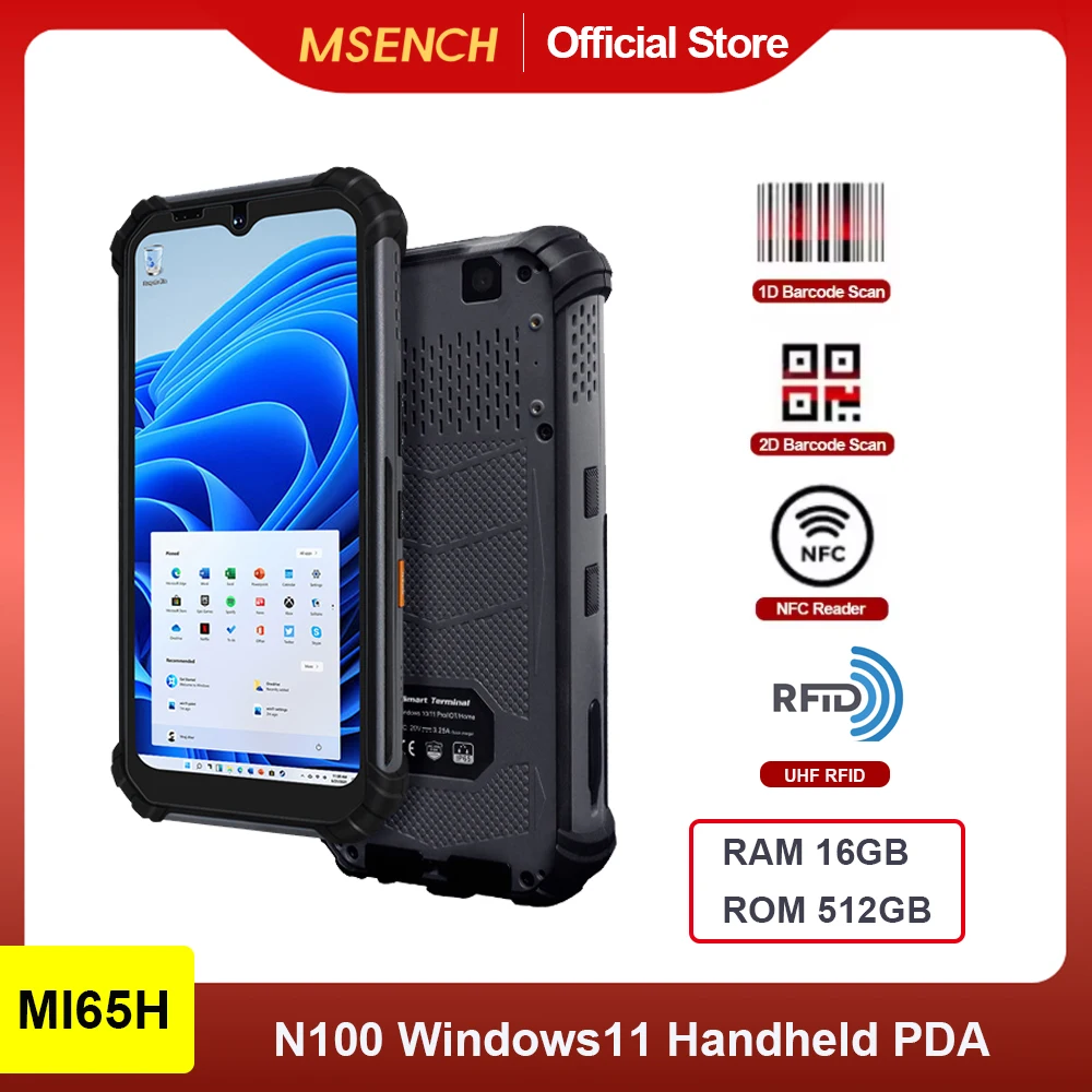 

6.5" Rugged PDA Windows 11 Pro 16G+512G Intel N100 IP67 Waterproof 4G/WiFi/Bluetooth 10000mAh Fast Charge 2D Charge Station