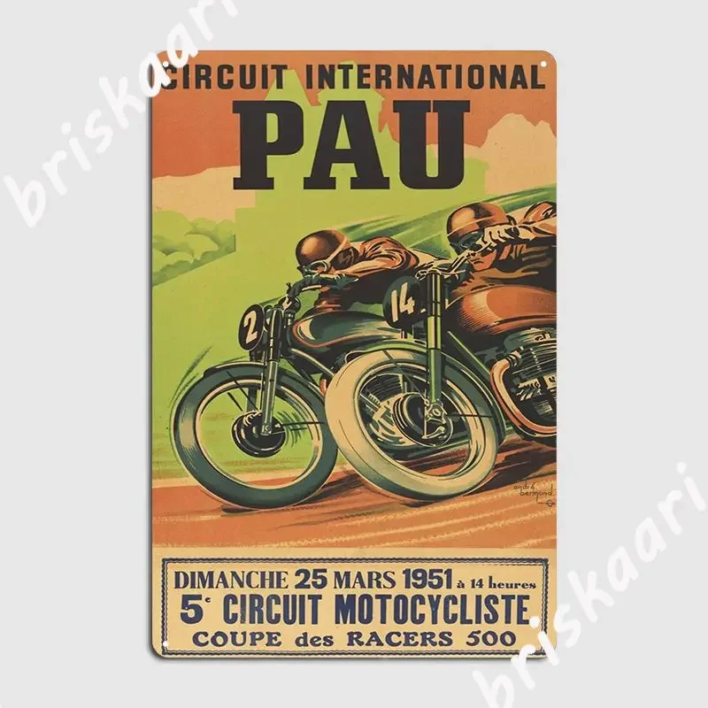 Pau Circuit International France Motorcycle Racing Grand Prix 1951 Metal Sign Wall Decor Design Pub Wall Tin Sign Posters