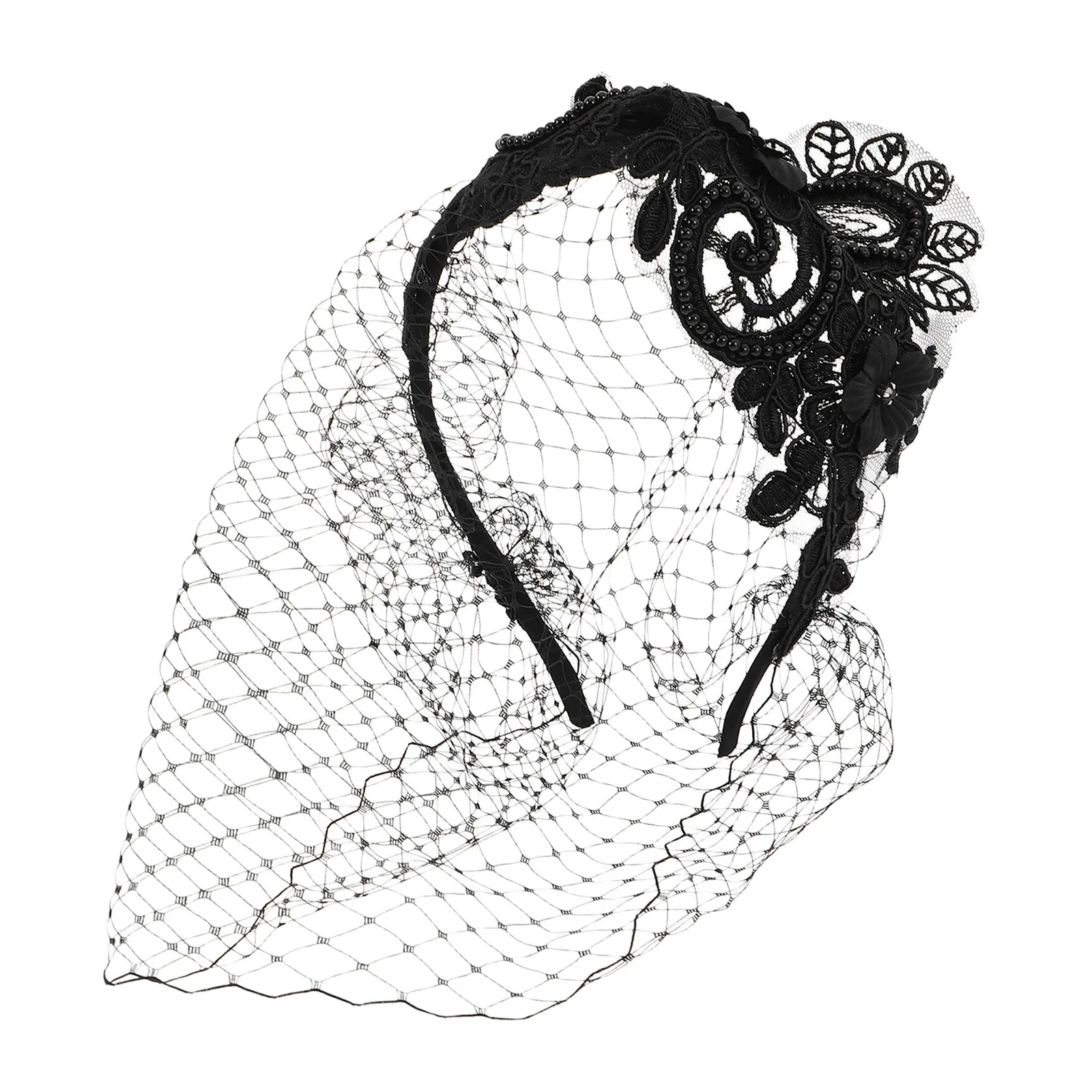 Mesh Veil Headband Rhinestone Floral Bridal Wedding Headwear Retro 1920S Flapper Fascinator Vintage Style Tea Party Hairband