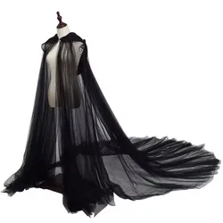 Vintage Wedding Party Sash Cape Long Tail Medieval Fairy Black green Shawl Gothic Wicca Robe Shinny Halloween Witch Cloak Hoode