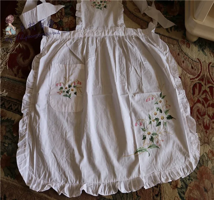 Retro Pastoral Polyester Cotton Cooking Kitchen Aprons For Woman Dress Flower Shop Smock Hairdresser Bib Garden Overall