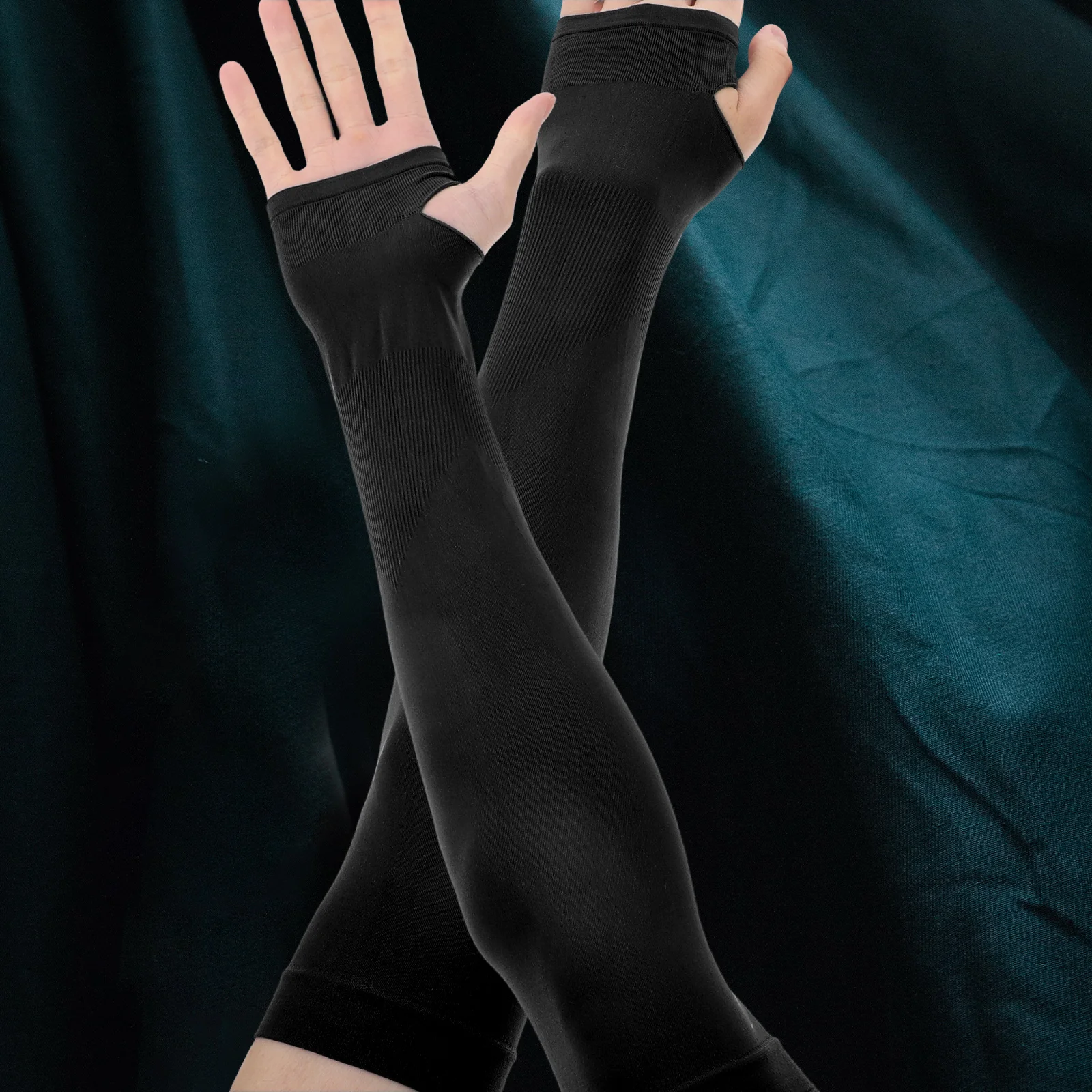 

3 Pairs Sleeves Compression UV Protection Summer Sports Fishing Cycling Sweat Absorption Forearm Sleeve Thumb Black