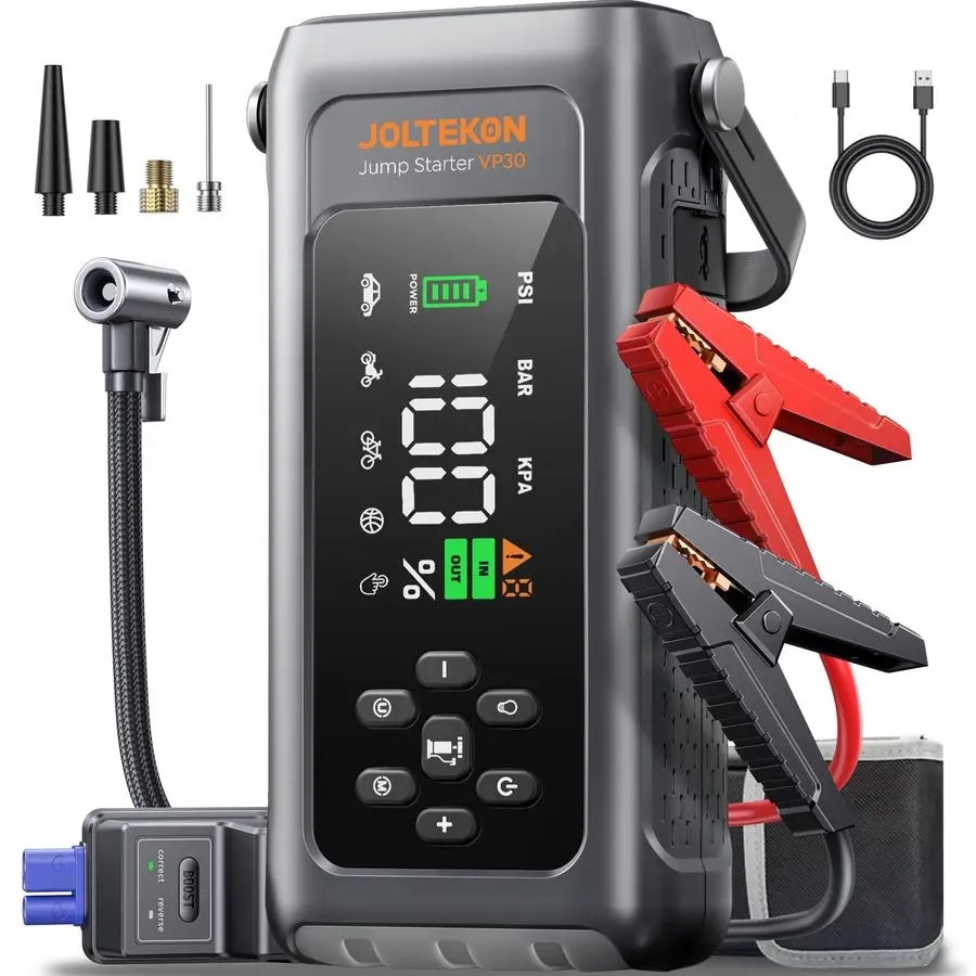 

Battery Jump Starter with Air Compressor 4500A 150PSI, Car Jumper Starter Portable 9L Gas 8L Diesel, Jump Box Car Battery with A