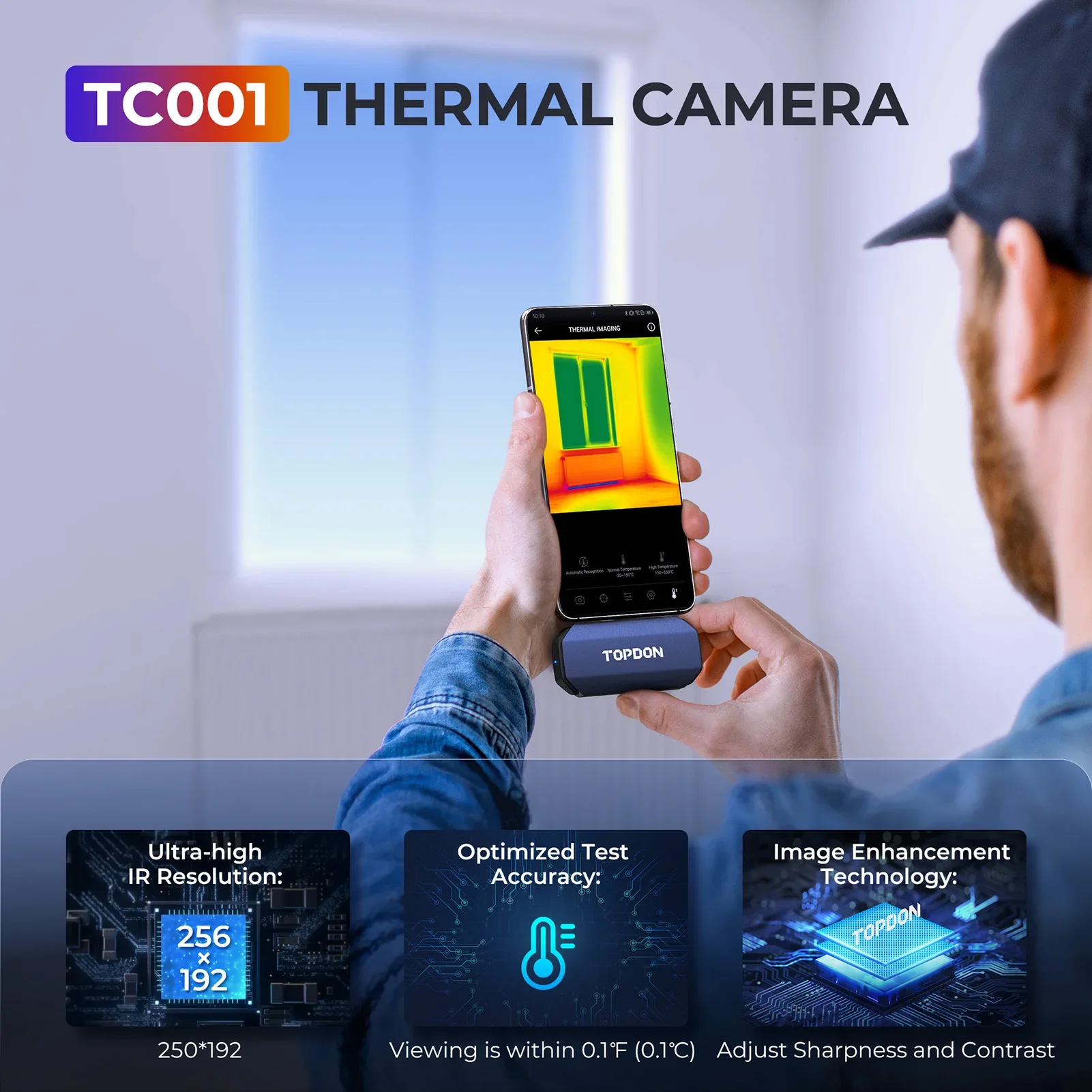 TOPDON TC001 256x192 High Resolution Mini Portable for Smartphone Android Car IR Infrared Thermal Imager Scanner Imaging Camera