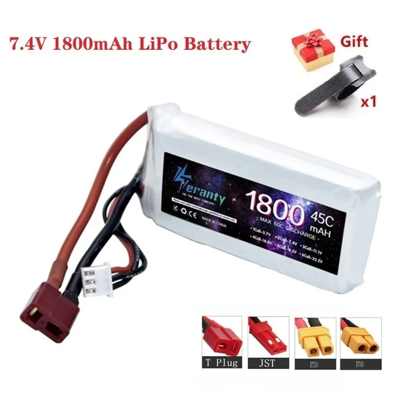 7.4V 1800Mah 2S Lipo Batterij 45c Voor Rc Auto Quadcopter Helikopter Drones Onderdelen 7.4V Batterij Met T Jst Xt30 Xt60 Plug