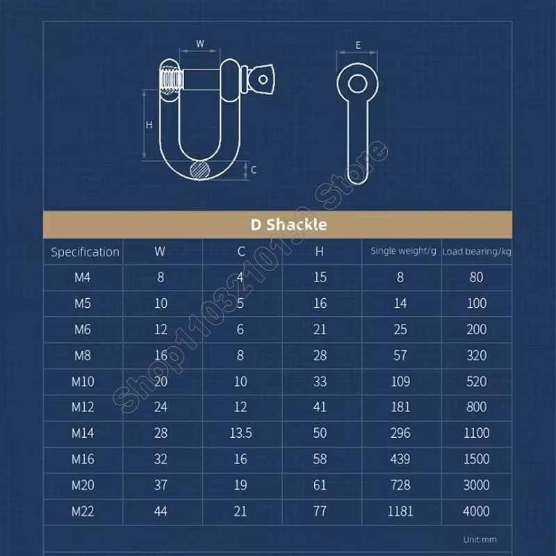 1Pc M4 M5 M6 M8 M10 M12 M14 M16 Straight D Shackle Short 304Stainless Steel Breaking D Rigging Shackle Hooks Lifting Ring Buckle