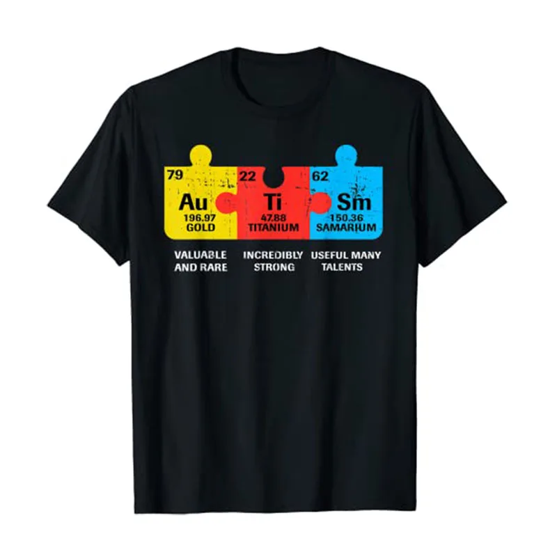 

Autism Elements Periodic Table Awareness ASD Men Women Kids T-Shirt Graphic Tees Tops Aesthetic Clothing Short Sleeve Blouses