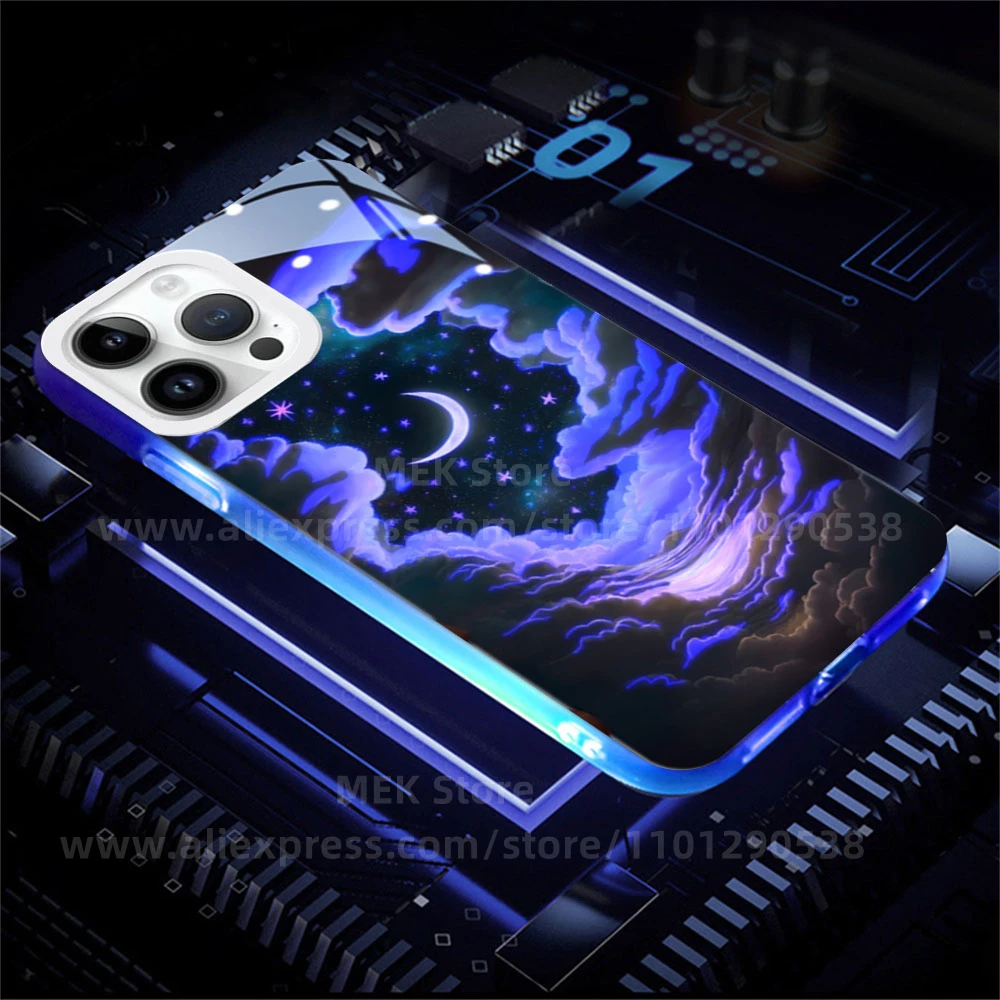 

Vast Starry Sky LED Calling Light Flash Phone Case Smart Luminous Transparent Cover For iPhone Air 17 Pro Max 12 11