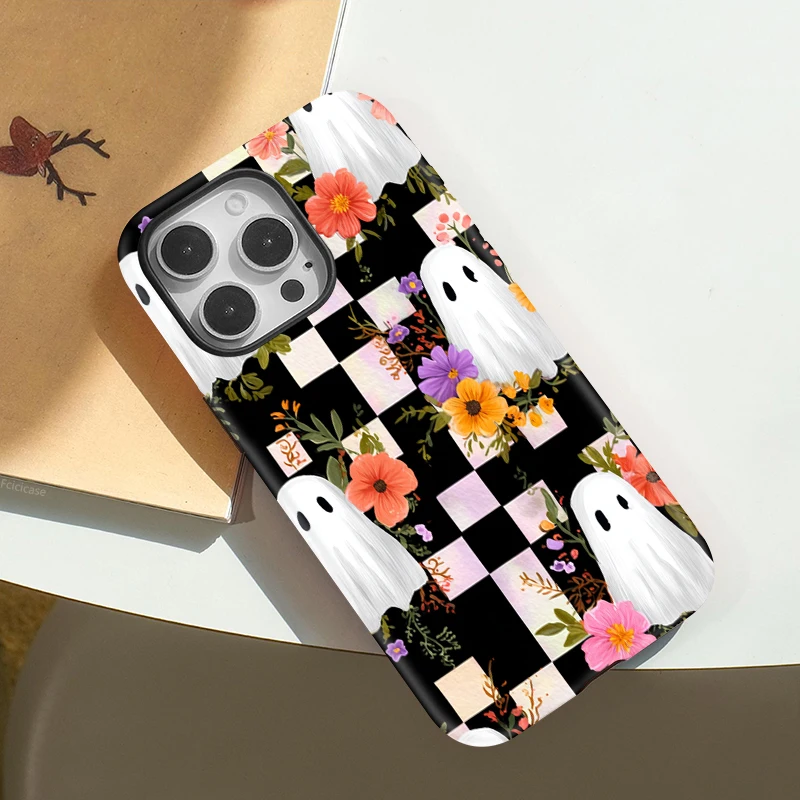 Fcicicase آيفون 16 برو ماكس ل Magsafe جراب هاتف شبح زهرة شبكة نمط غطاء آيفون 11 12 13 14 15 زائد 16 برو ماكس