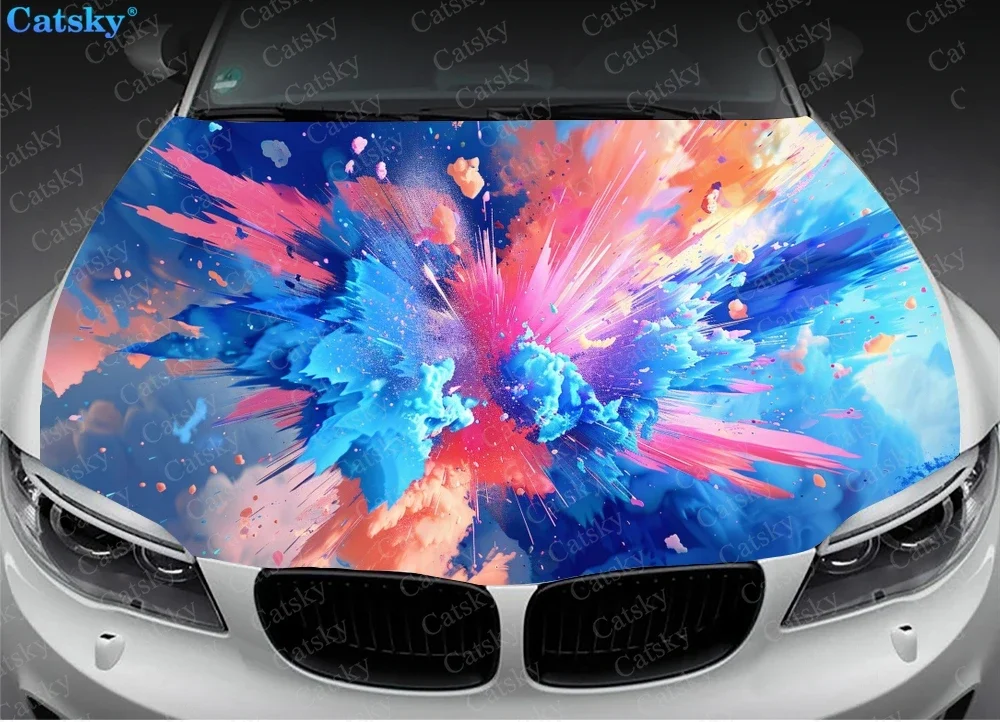 Colorful Paint Splatters Car Hood Vinyl Stickers Wrap Vinyl Film Engine Cover Decals Sticker Universal Car Hood Protective Film