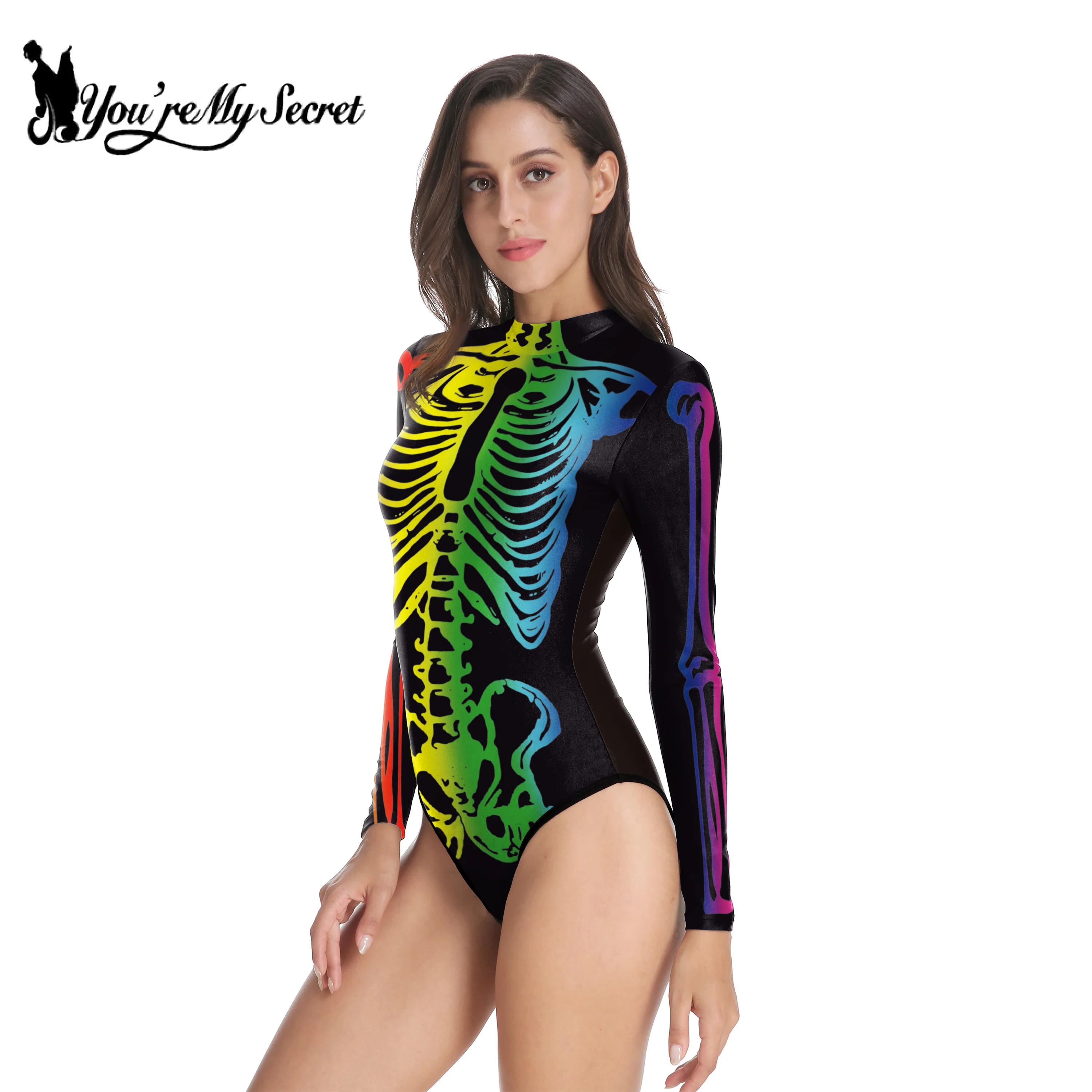 [You\'re My Secret] Halloween Carnival Party Cosplay Women Jumpsuit Zombie Skeleton Printed Zeitai Bodysuits Day of The Dead