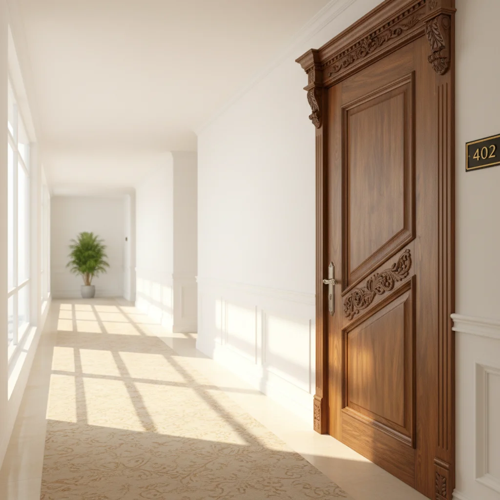 Customization Outdoor Rubber Wood Entrance Door Red Oak Veneer Custom Size/Color Weather Resistant Durable Apartment Exterior