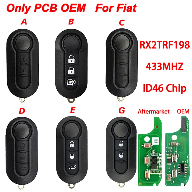 CN017002 Aftermarket / OEM PCB 2/3 Button Smart Remote Key 46 Chip 433Mhz FCC RX2TRF198 For Fiat Ducato Bravo 500L 2007-2014