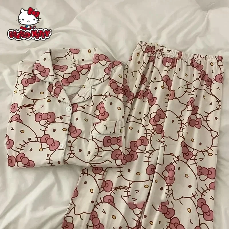 

Cute Sanrio Short Pajamas Hello Kitty Kuromi Kawaii Cartoon Loose Sleepwear Pajamas Sets Short Clothes Girl Birthday Gifts