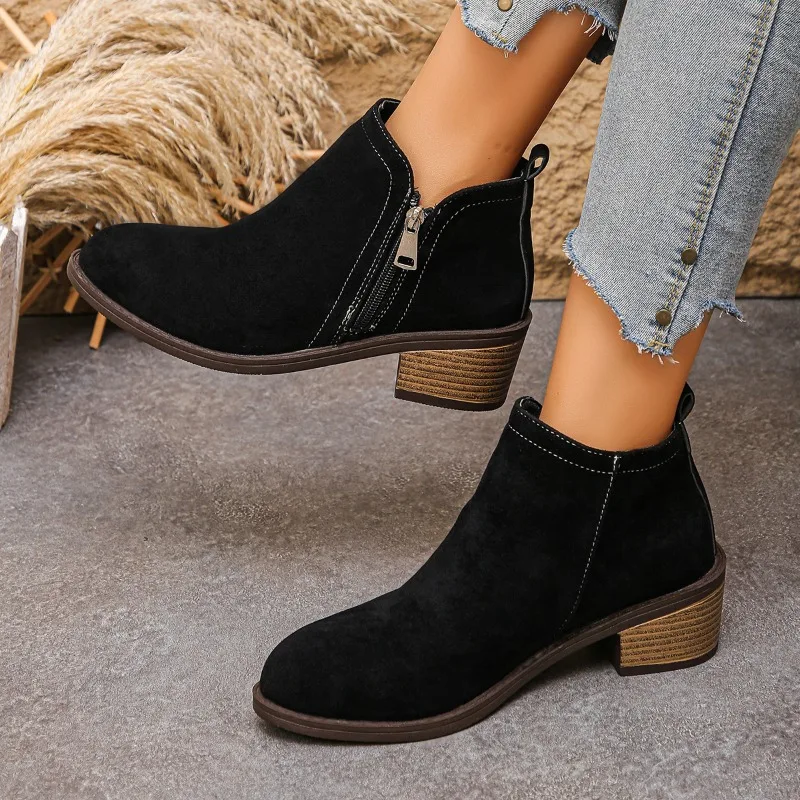 2025 New Autumn Mid Heels Women Ankle Boots Classical Shoes for Woman Fashion Chunky New Trends Shoes Snow Chelsea Boots