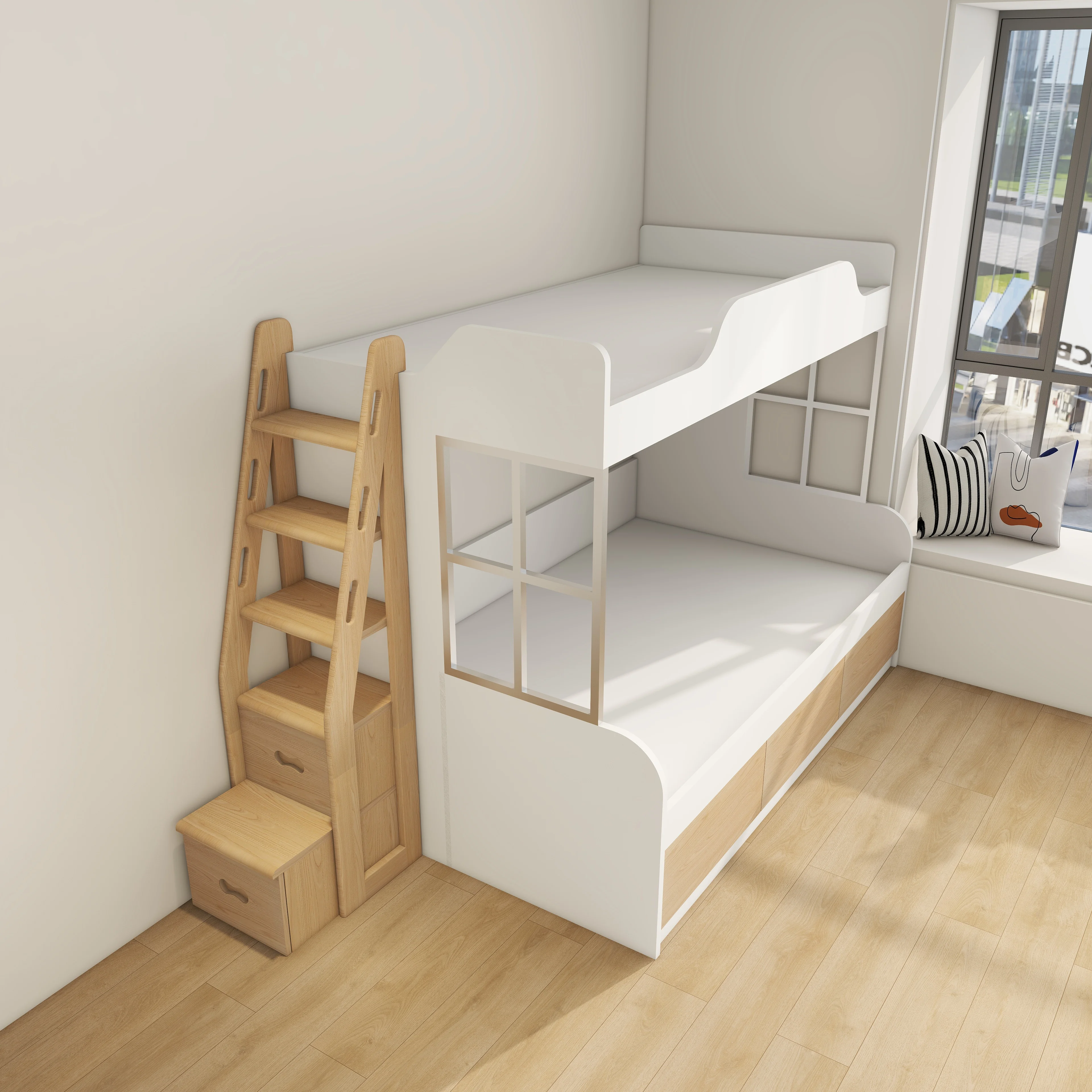 Lemari tangga kayu solid, tempat tidur susun, lemari tangga, tempat tidur induk, lemari tangga anak, tempat tidur anak multifungsi