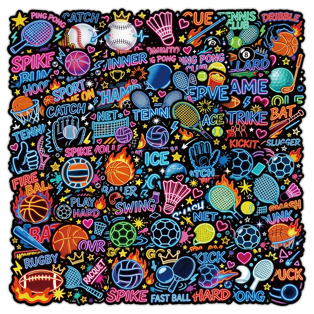 

57PCS Neon Style Ball Stickers DIY Decoration Mobile Phone Case Notebook Skateboard Water Cup Waterproof Graffiti Toys Gifts