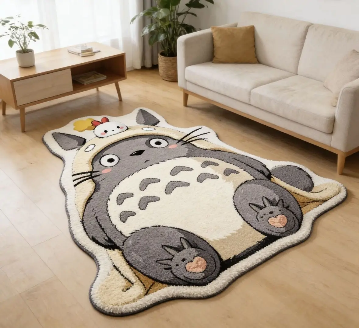 Cartoon Anime Totoroed Plush Carpet Kawaii Irregular Chinchilla Lounge Rug Bedroom Bedside Living Room Soft Floor Mat Home Decor
