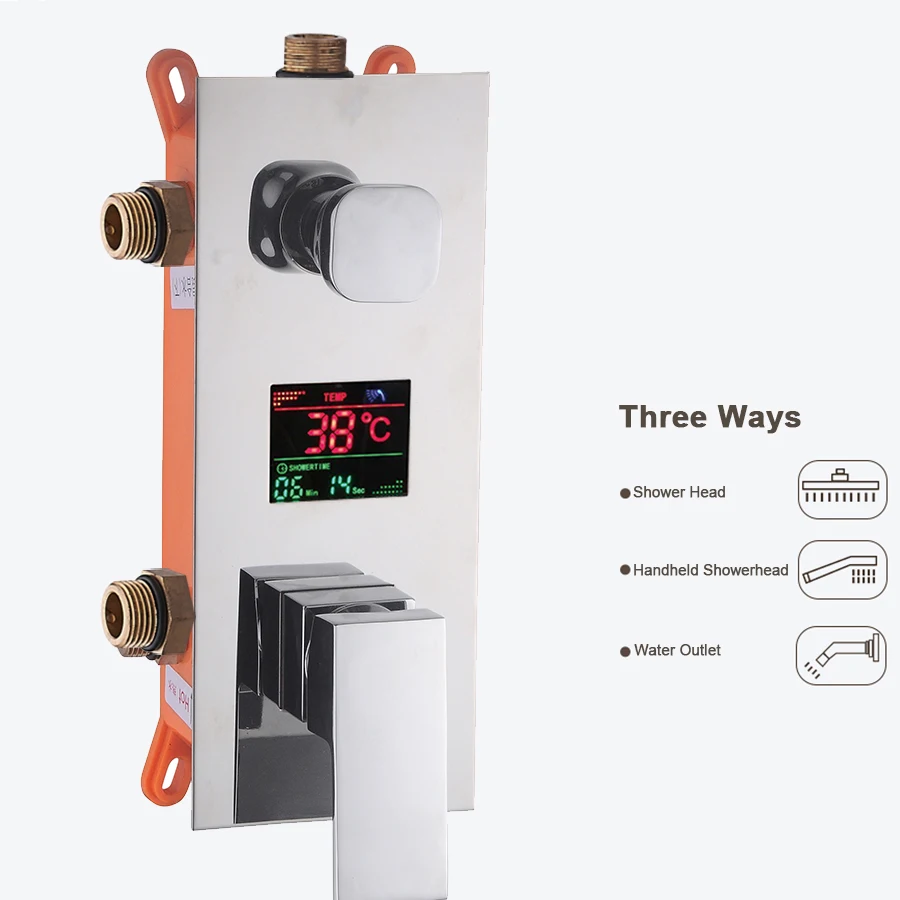Digitale wandgemonteerde douchemengkraan 2/3-weg zwart/chroom met display High Tech waterregeling voor bad en douche