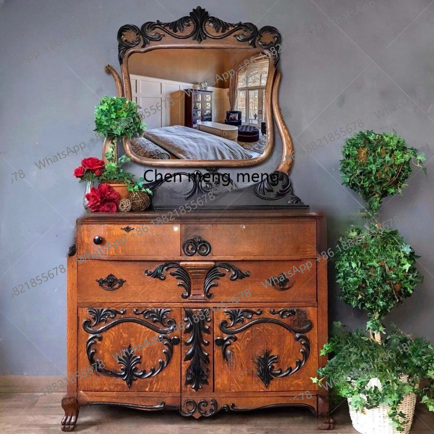 

French retro solid wood dresser bedroom makeup table storage bedside dressing cabinet
