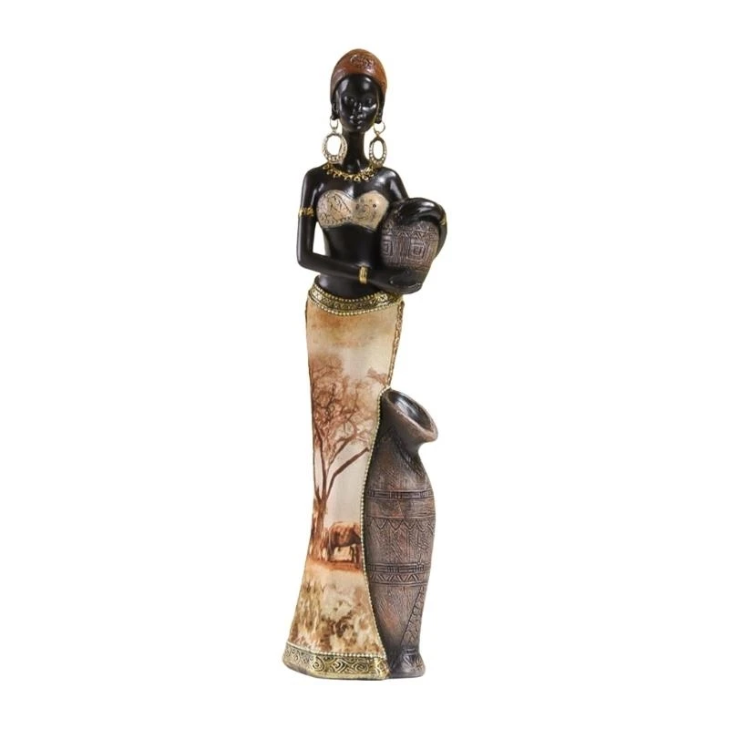 

4X7B Retro Styles Resins African Woman Statue Exotic Tribal Lady Figurine Ornament for Home and Living Room Tabletop Decors