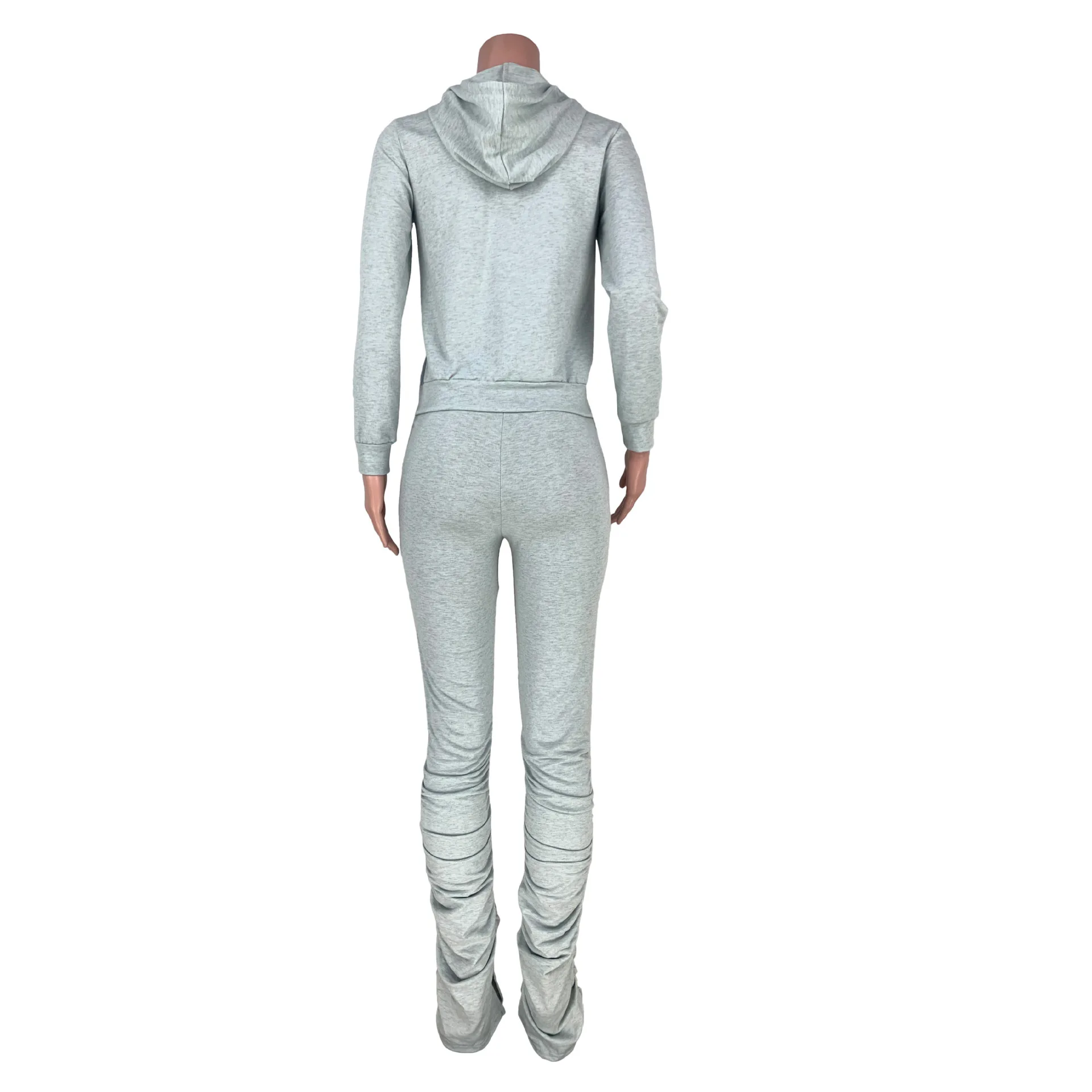 Women's Casual Solid Color Crop Hoodie Pleated Pocket Pants Two-Piece Set Winter Fashion Sexy Sports Trousers Suit