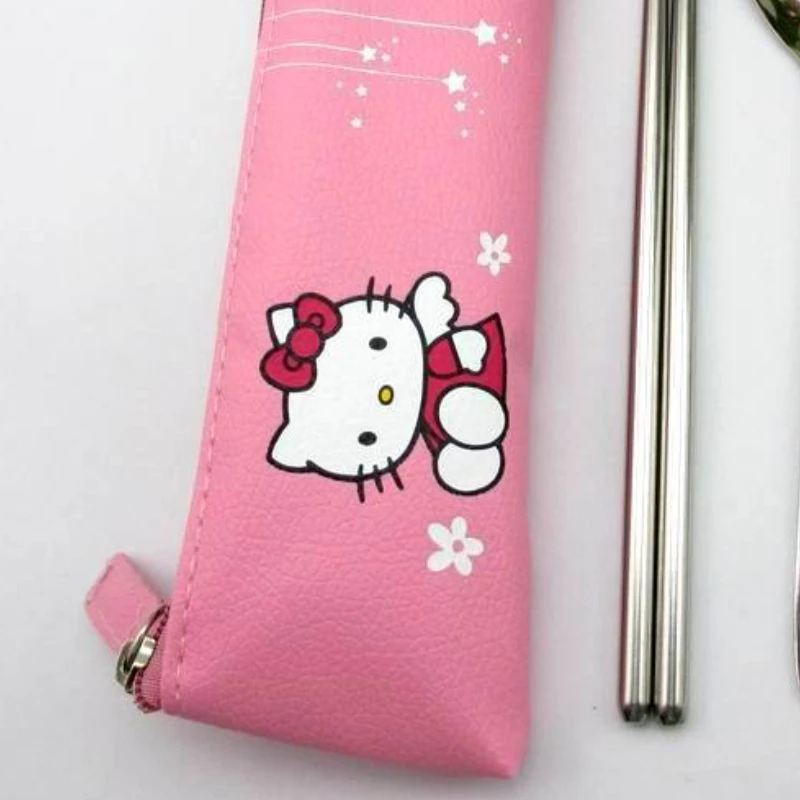 Hello Kitty Baby Tableware Cute Portable Knife Fork Spoon Chopsticks Set Dessert Spoon for Children Fork Baby Feed Cutlery Gift