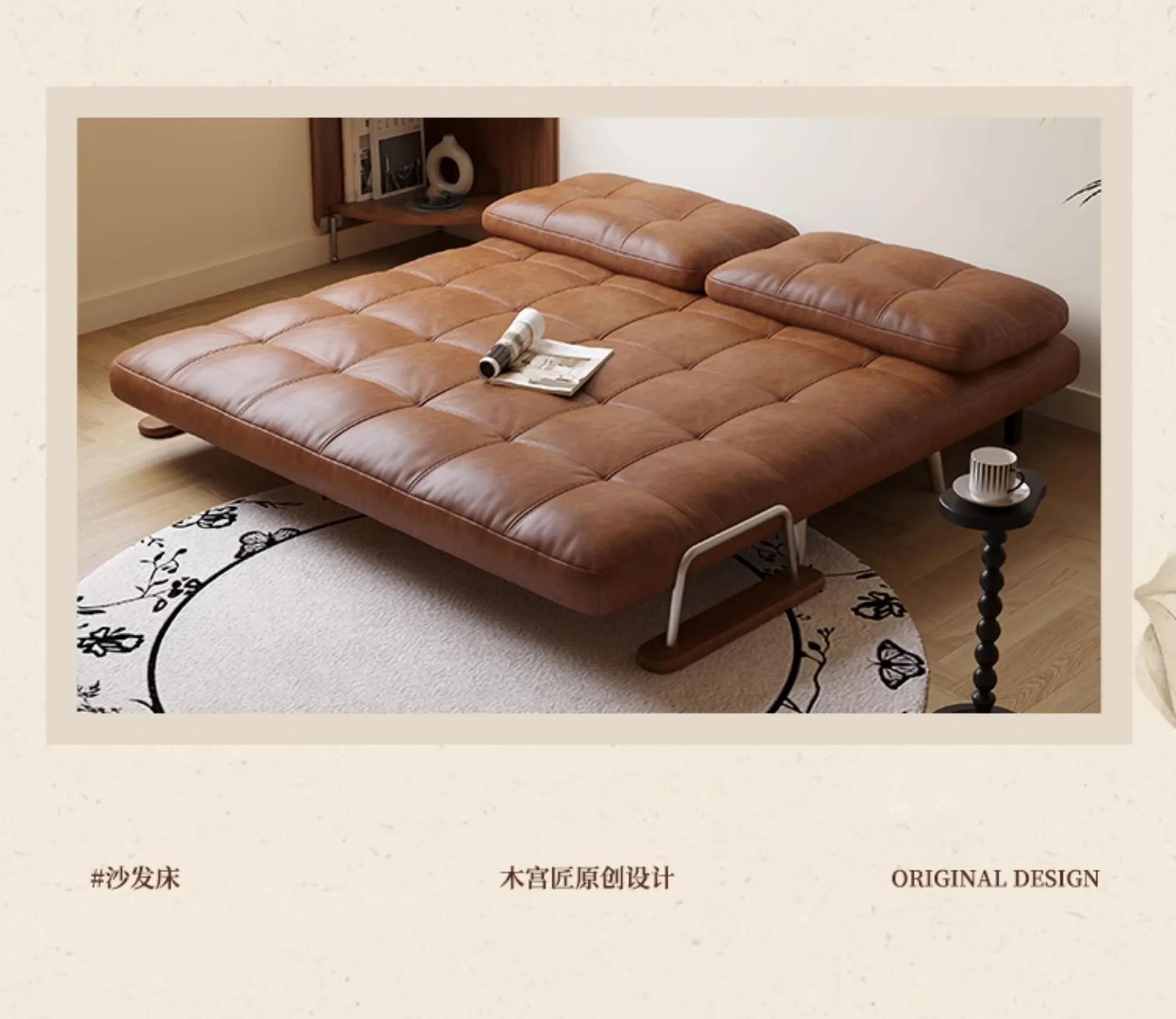 Wooden palace craftsman furniture Fendi folding sofa bed single dual-use 2025 new retro small apartment retractable sofa bed