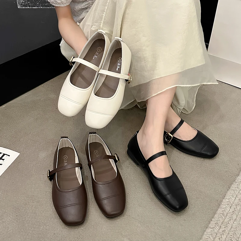 Flat Bottom Mary Jane Single Shoes Women's Spring Autumn New One-Strap Versatile Gentle Evening Wind Bean Bean Shoes