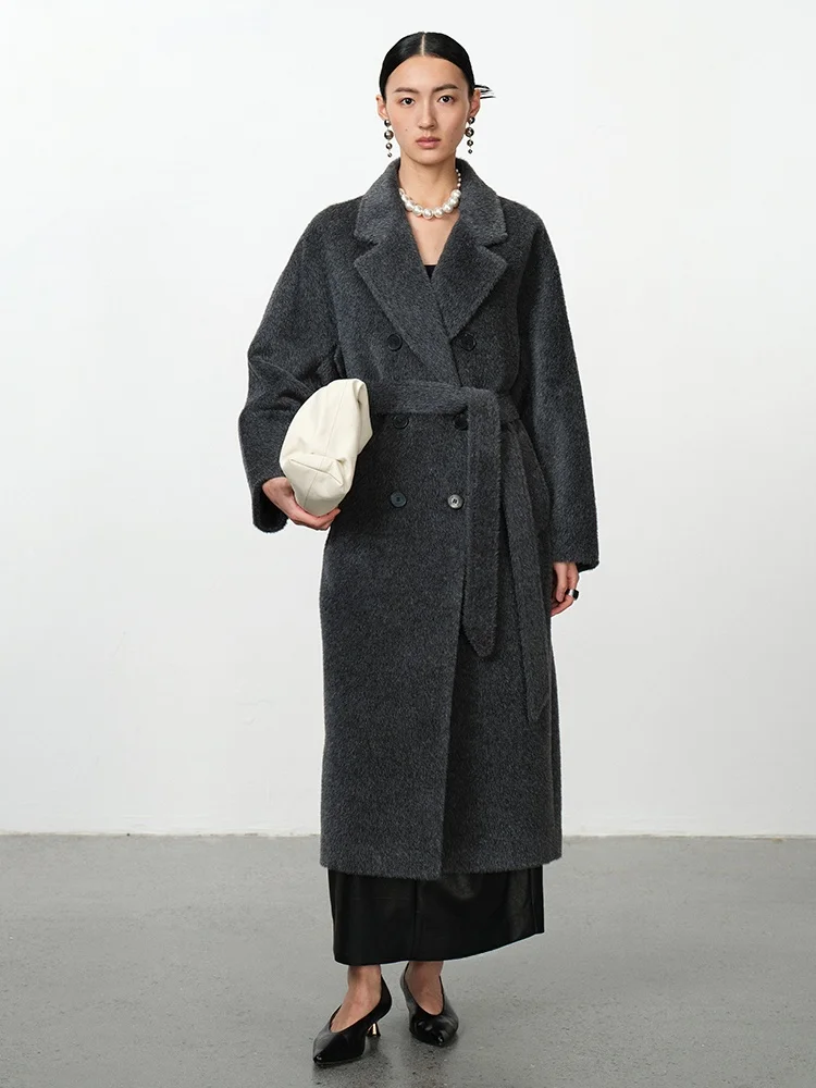 

YOOOJI Классическое длинное шерстяное пальто 101801 Su Li, серое, 100% перуанская альпака, женское, модный городской стиль, прямой крой